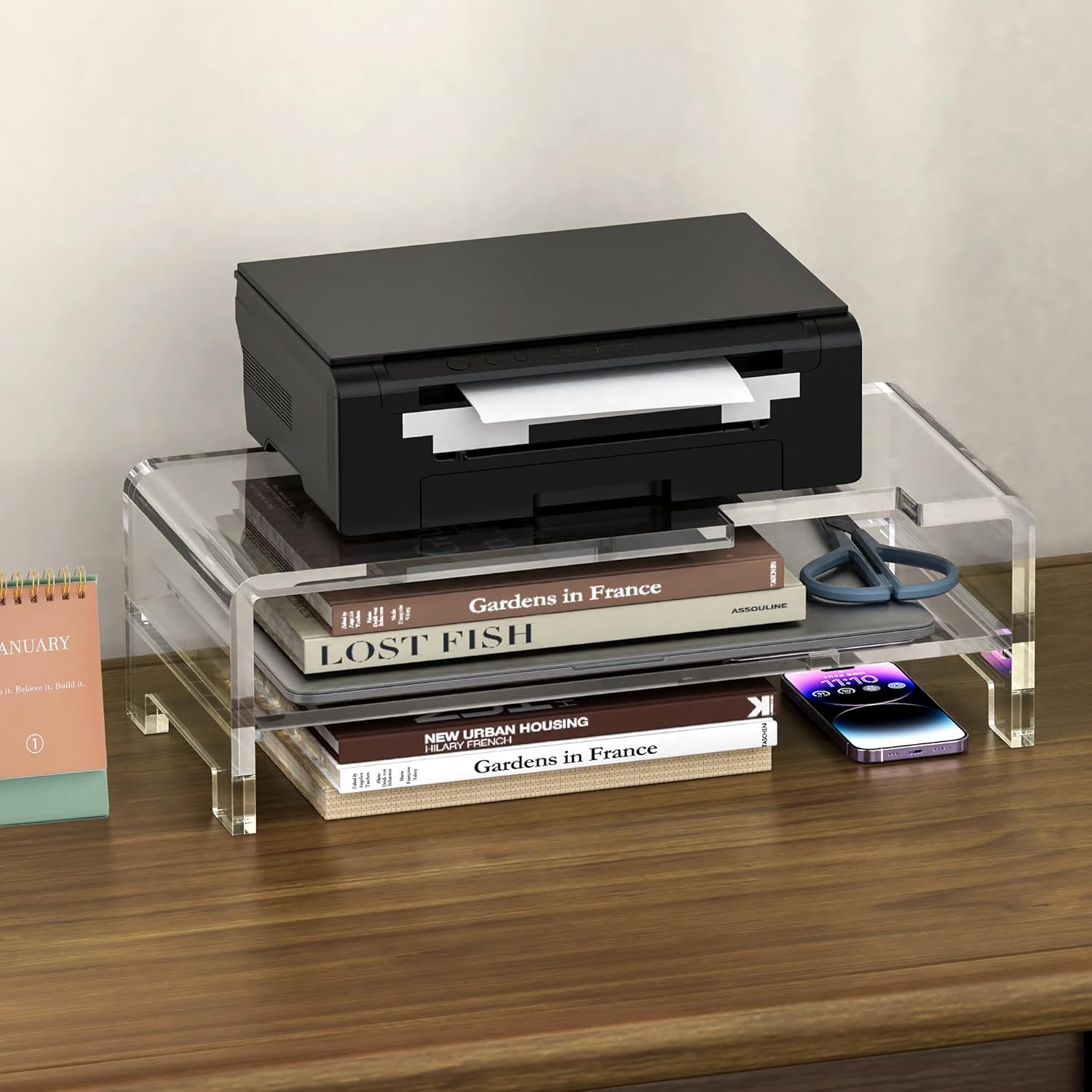 Acrylic Monitor Stand Riser Acrylic Laptop Stand Clear Computer Stand Laptop Riser with Storage Desk Organizer Accessories for Home and Office