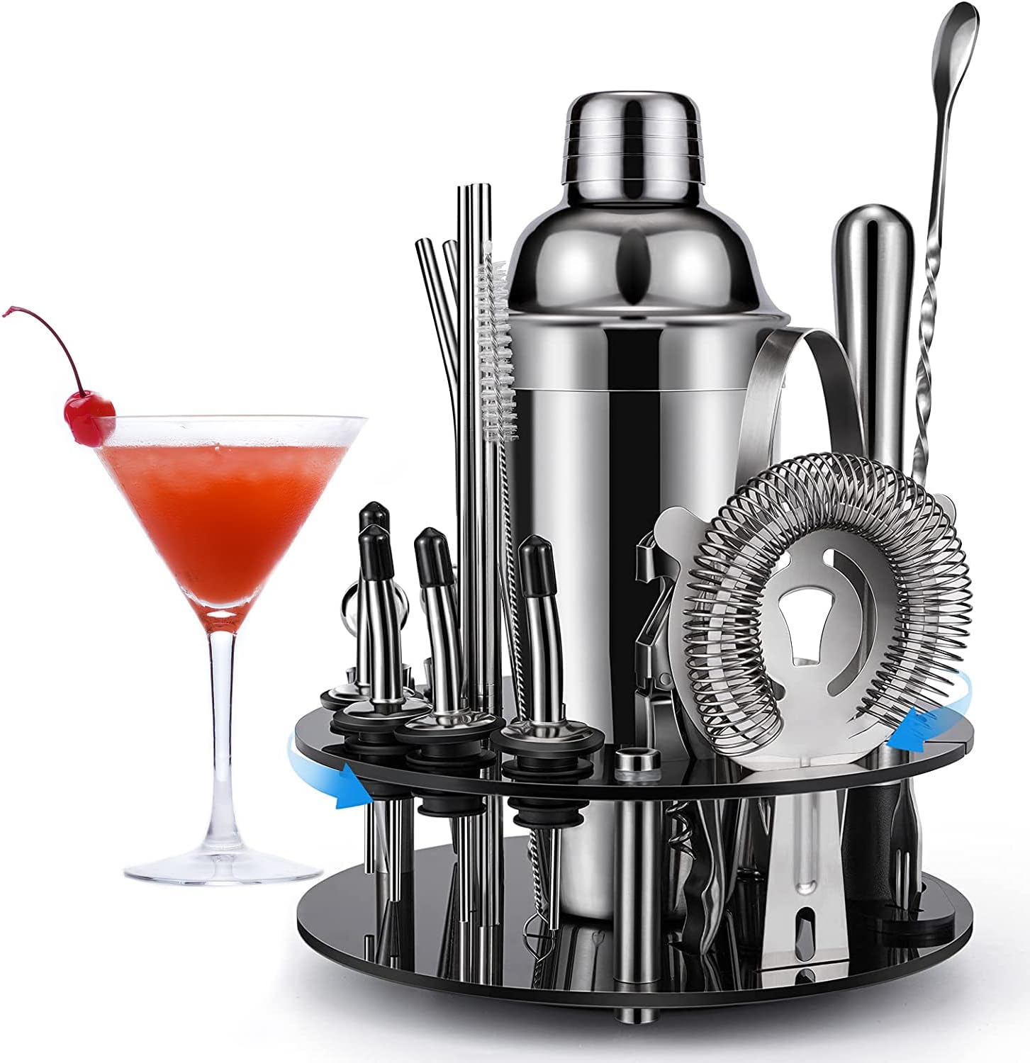 20Piece Gift Set Cocktail Shaker Set with 360° Rotating Acrylic Stand