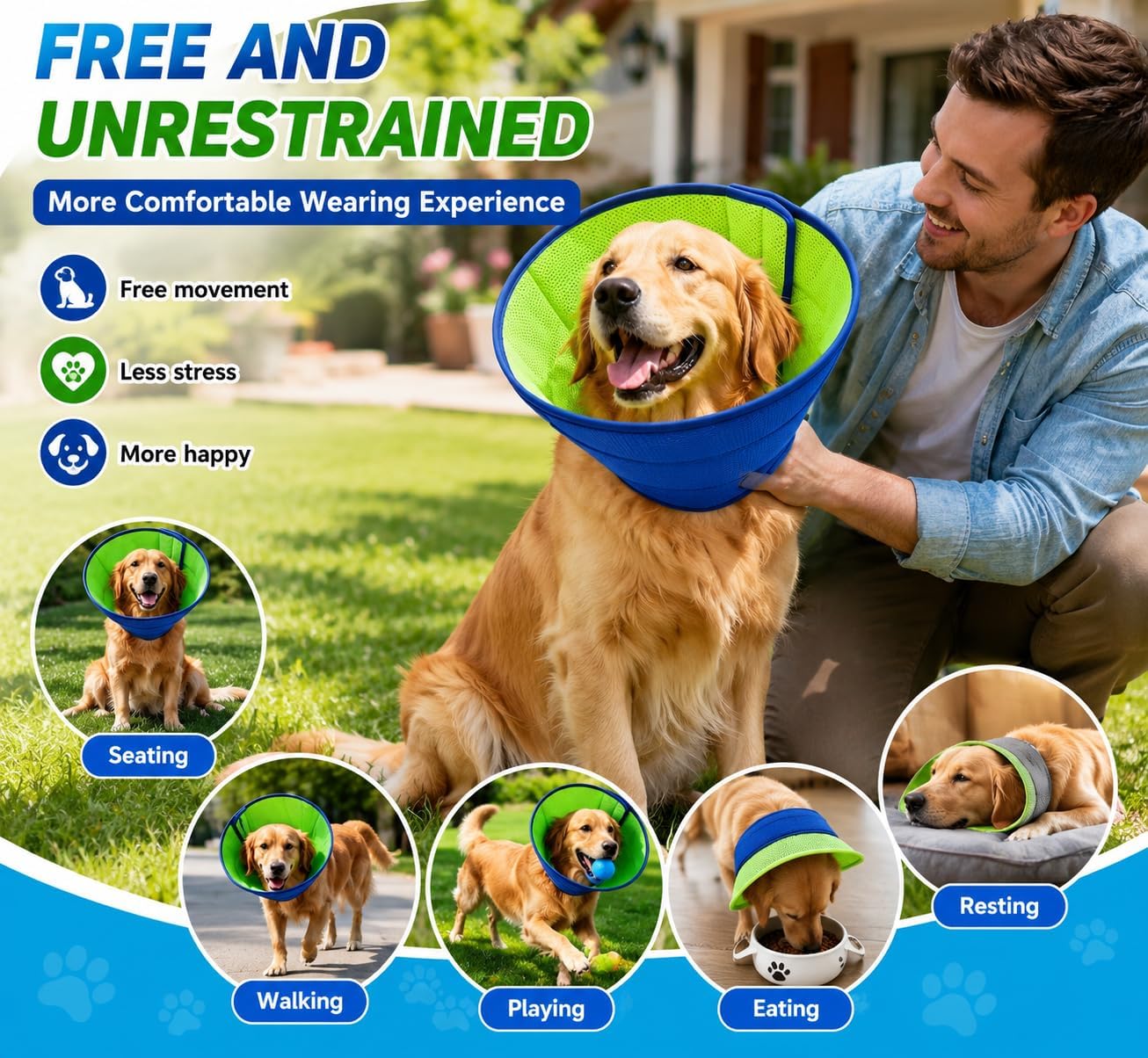 Soft Dog Cone Collar, Dog Recovery E Collar After Surgery, Large | Adjustable Dog Cone for Surgery Recovery. Breathable Mesh, Lightweight, Machine Washable, Comfortable Protective Collar.