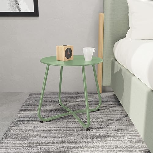 Miniatura 2 de Grand Patio - Mesa auxiliar de acero para patio, resistente a la intemperie, redonda, para exteriores, color verde salvia