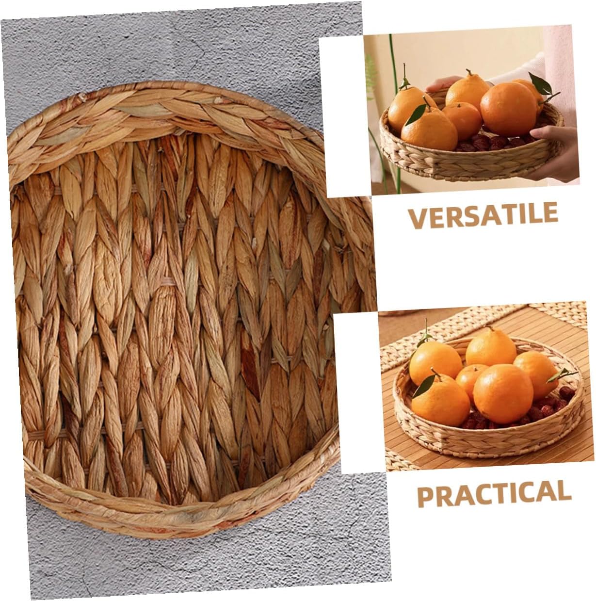2pcs Woven Fruit Tray and Bread Basket Set, Handmade Straw Storage Organizer for Kitchen Food Serving and Tabletop Snack Display