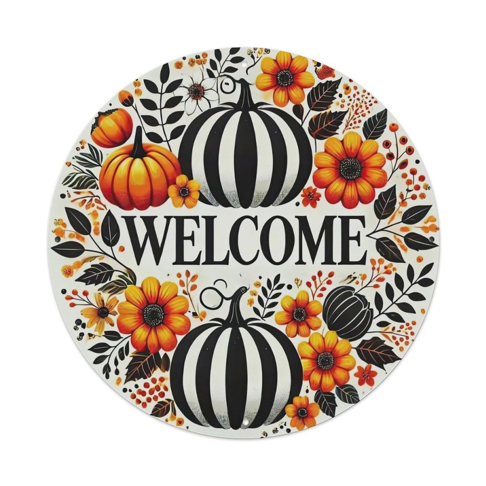 Welcome Autumn Pumpkin Floral Metal Tin Sign