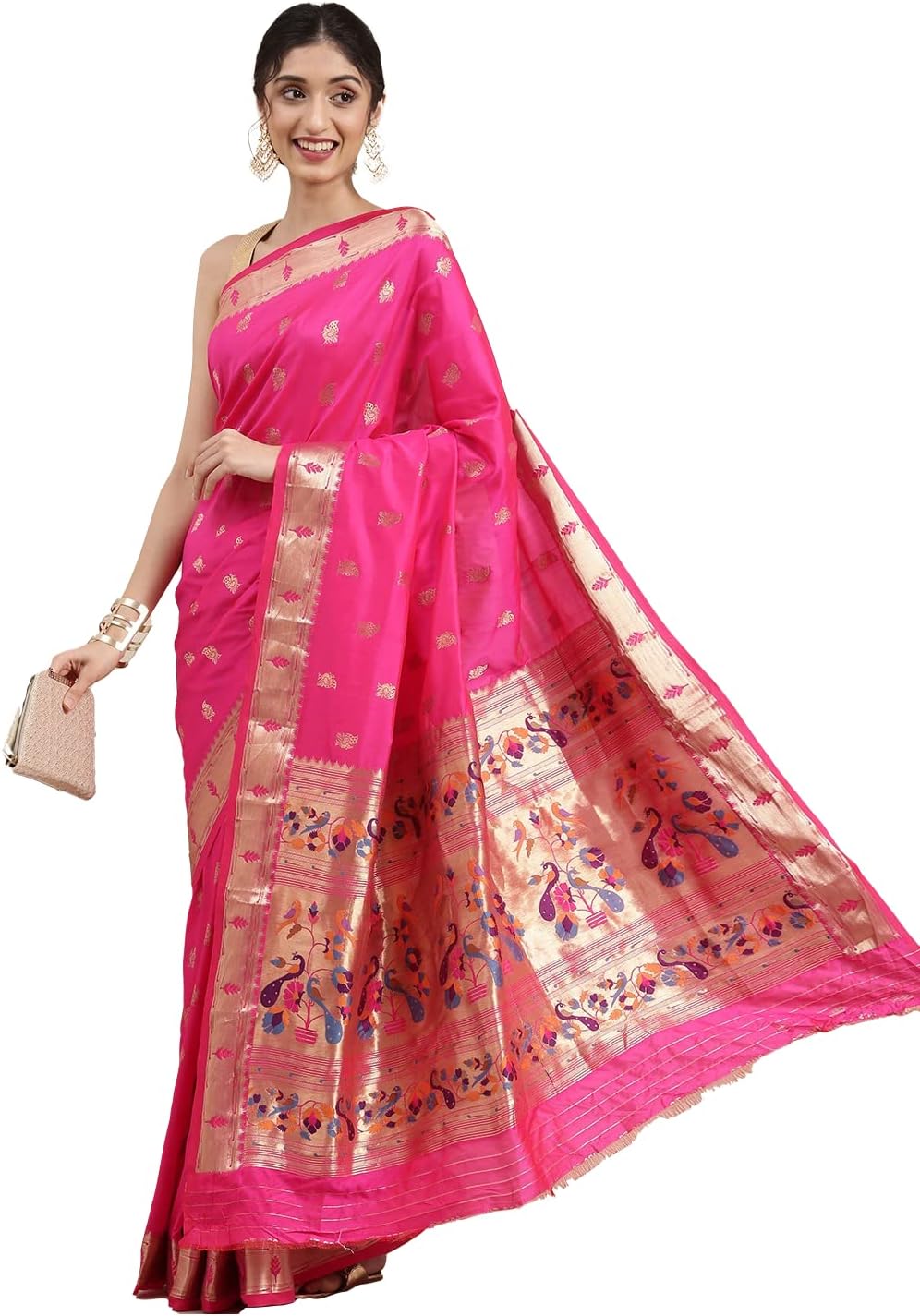 Pandadi Saree Women's Paithani Silk Saree With Blouse Piece