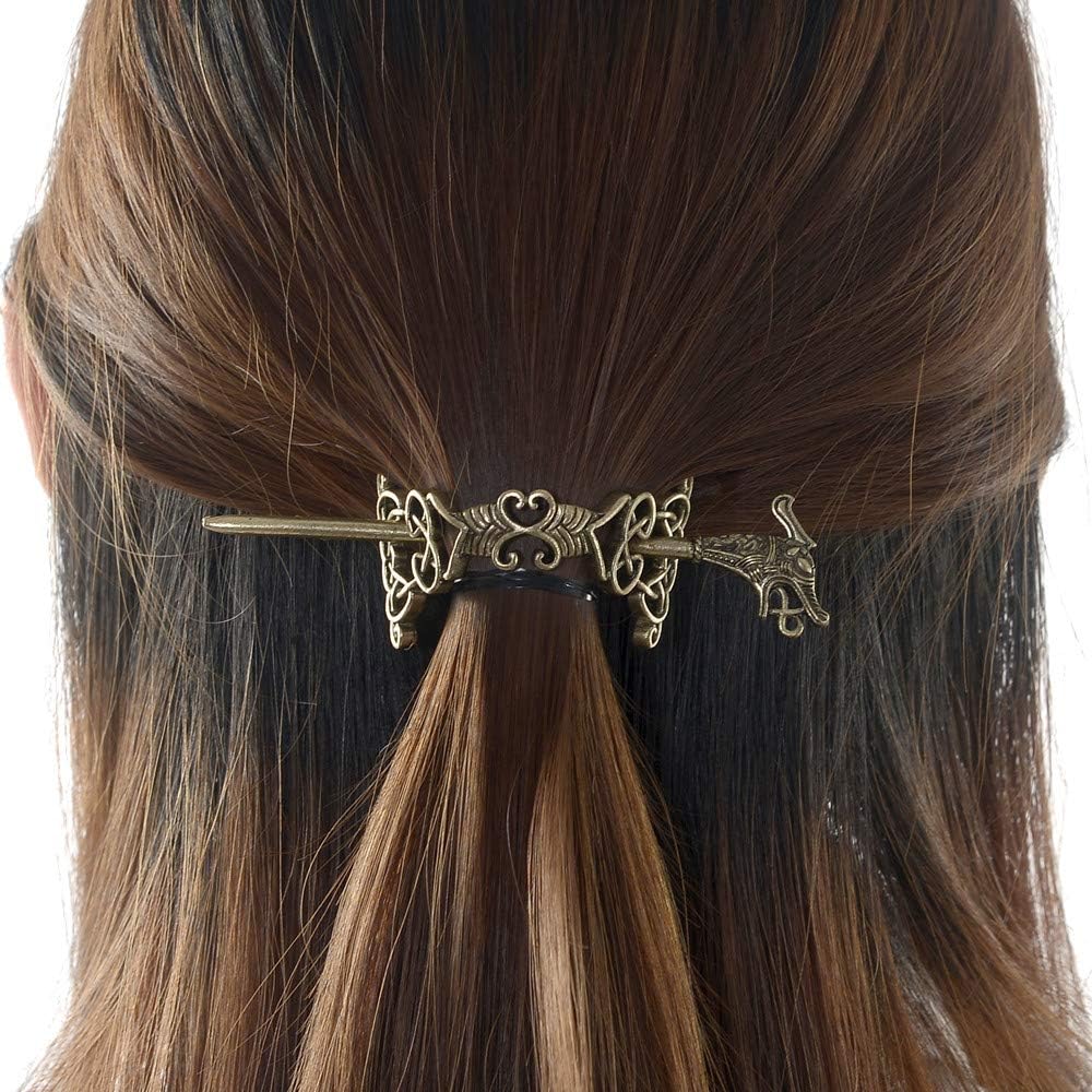 Large Celtic Knots Dragon Hairpins –Norse Viking Crown Hair Jewelry for Long Hair Braids Barrettes Vintage Viking Runes Women Girl Hairpin Hair Clips Stick Irish Slide Accessories