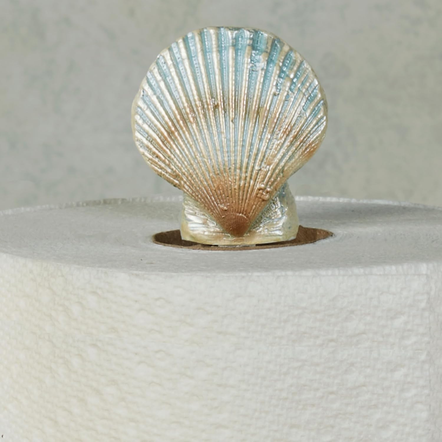 Seahorse Coastal Paper Towel Holder | Handpainted Pearlescent Metallic Hues | Ocean Sealife, Coral Reef, & Seashells on a Textured Sand Design | Beach-Themed Kitchen Countertop Paper Towel Roll Stand