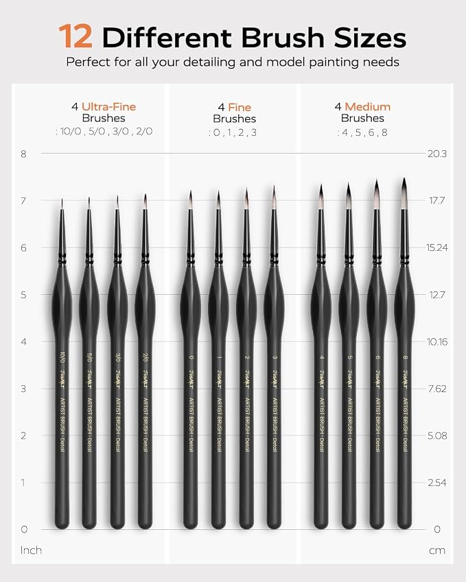 JUSART Miniature Paint Brushes 12 PCS, Fine Tip Model Paint Brushes, Black miniatura 3