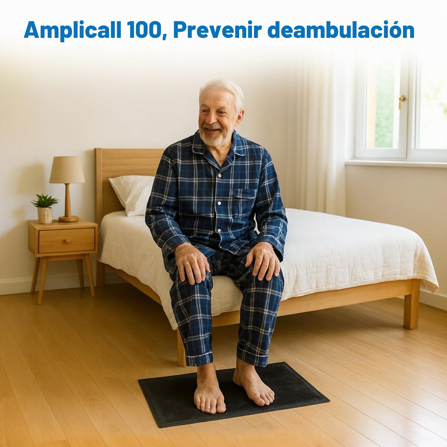 Geemarc Amplicall PSA100 - Alfombrilla Detector de Presencia con Alarma Potente y Flash Luminoso, Ideal para Casas de retiro y hogares con Ancianos