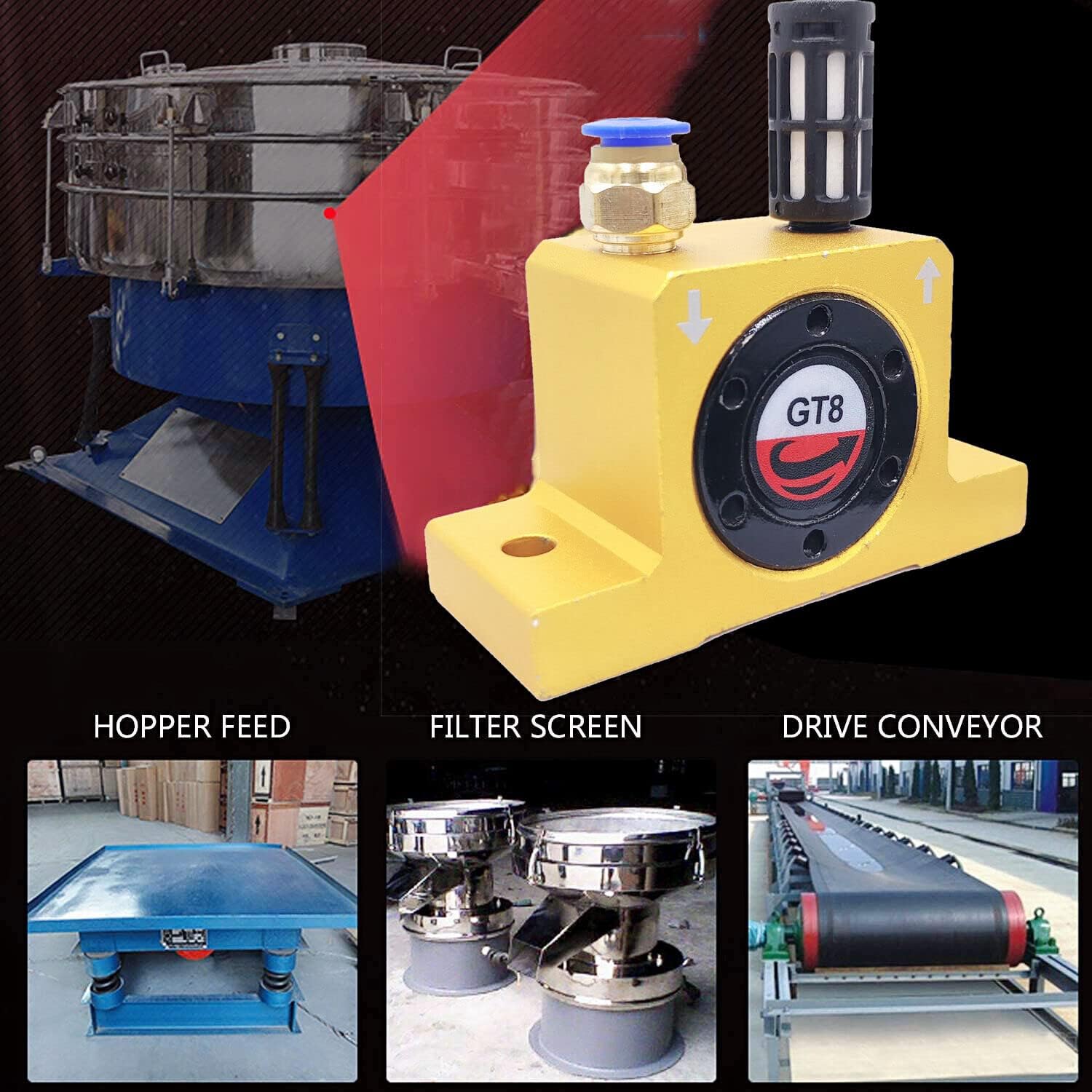 (2-Pieces) GT8 1/8'' Pneumatic Turbine Vibrators, Silent Golden Industrial Turbine Vibrator for hopper Golden with Free Muffler, Pneumatic Ball Vibrators With Silencer and Connector