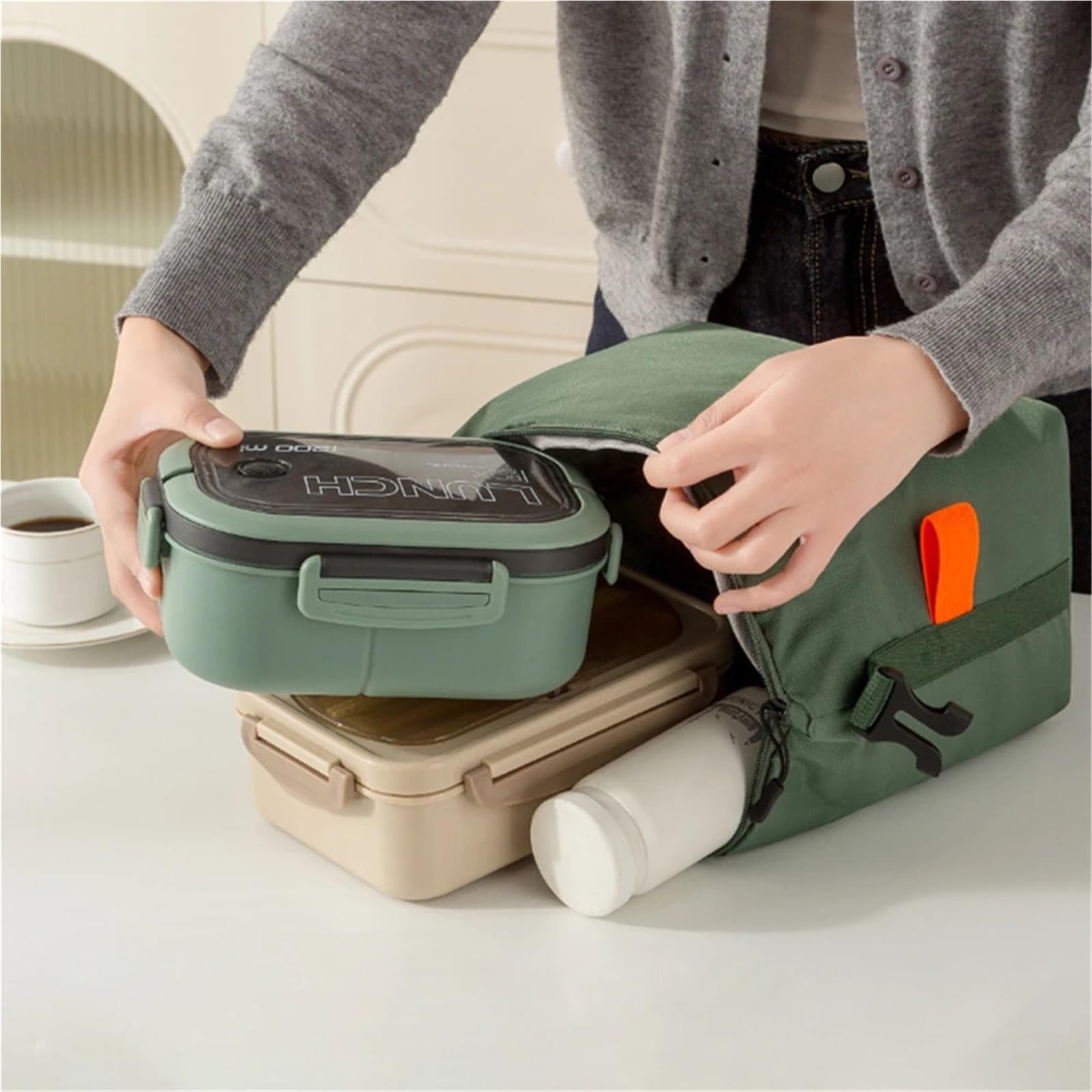 Bolsa termica Bolsas de almuerzo mayor capacidad, contenedores comida a prueba fugas, bolsa Bento mano for trabajo, oficina, Picnic, 1 ud para Exteriores(Black)
