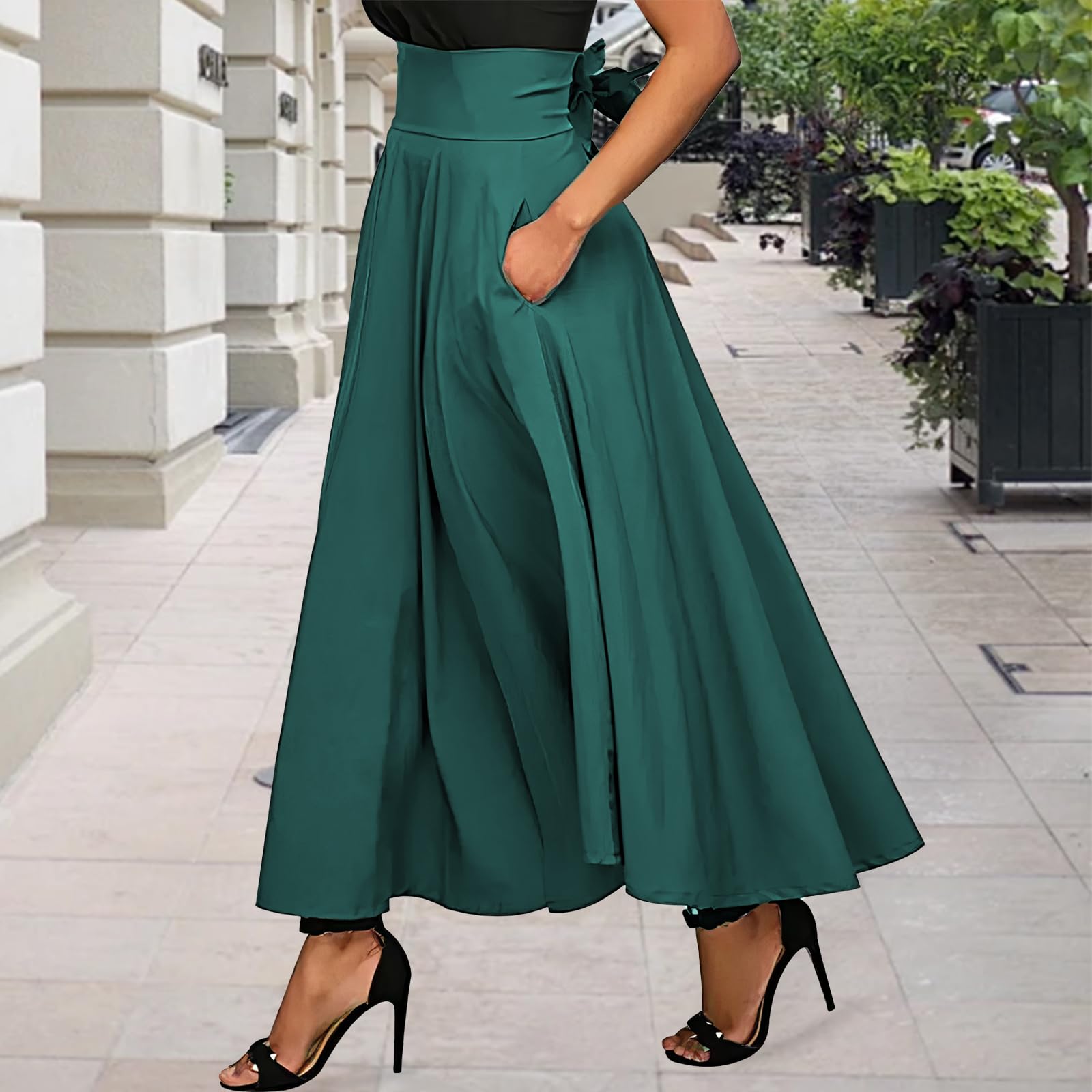MTROTE HXUE Gonna Vita Alta - Bustier retrò con Tacco Lungo Moda Swing Sexy Cintura Gonna Lunga Tasche Spacchi lateralmente Gonna Ombrello a Parola
