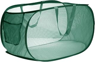sourcing map Cestas plegables para la colada, cesta de lavandería de malla con bolsillo lateral, cesta de tela plegable para almacenamiento de lavado, dormitorio y viajes, color verde