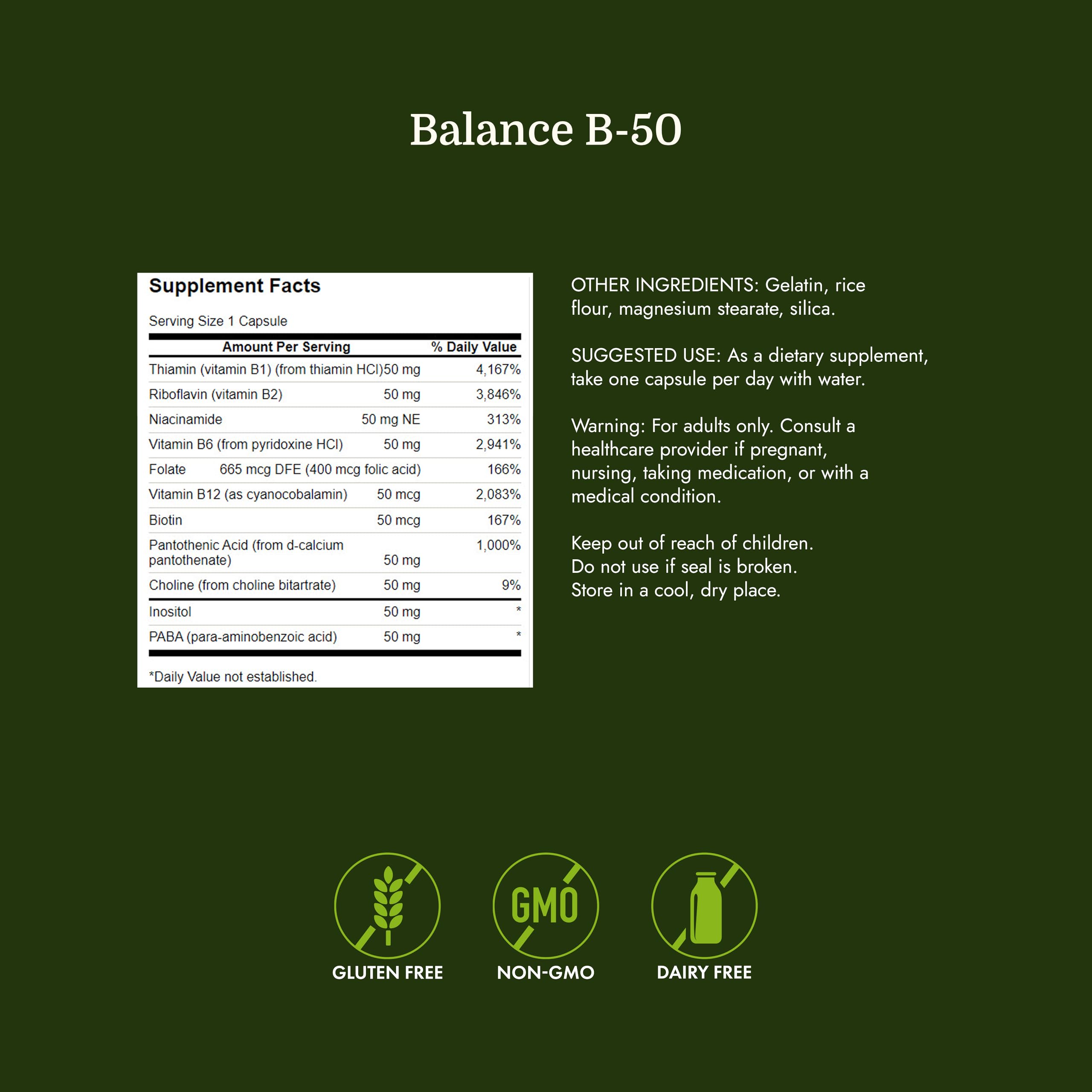 Swanson Balance B-50 High-Potency B Vitamin Complex, 250 Capsules — Amazon image 4