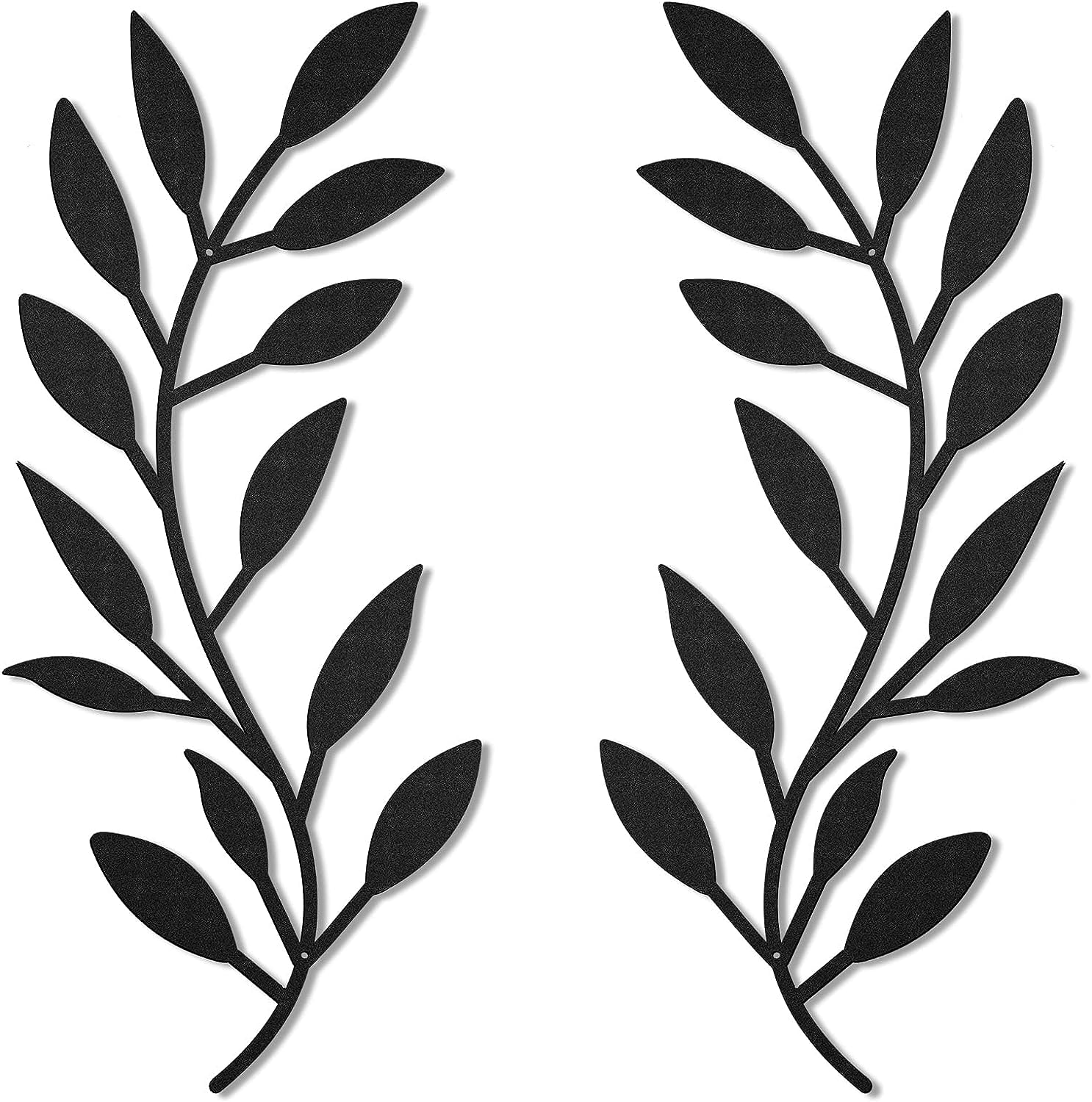 Azonee 1Pair Metal Tree Leaf Wall Decor Vine Olive Branch Leaf Wall Art Wrought Iron Scroll Above The Bed, Living Room, Outdoor Decoration (Black)
