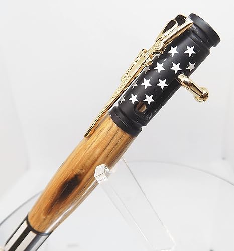 Miniatura 4 de Handmade 30 Caliber Bolt Action Patriotic Ceramic Black Stars & Stripes - Jim Beam Whiskey Oak Barrel - Land of the Free - Gold Tip Bolt Clip