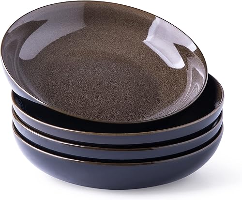 LERATIO Tazones para pasta, cuencos de cerámica para pasta de 38 onzas, juego de 4 cuencos de pasta esmaltada reactiva de 9.0 pulgadas, aptos para