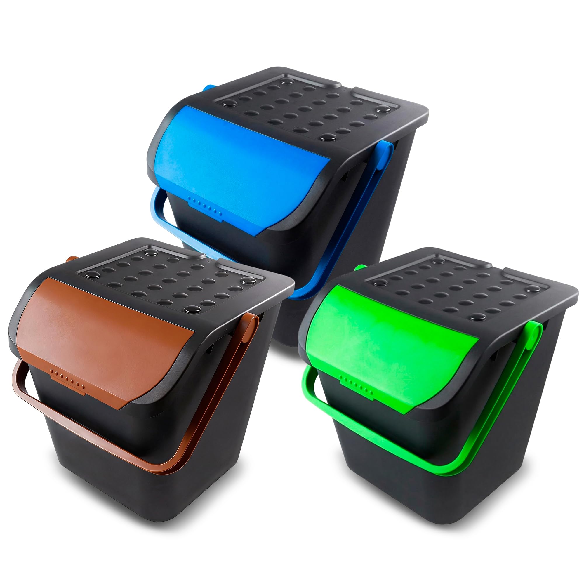 Pack 3 Cubos Basura 35 Litros Multicolor | Tapa Apilable Cocina