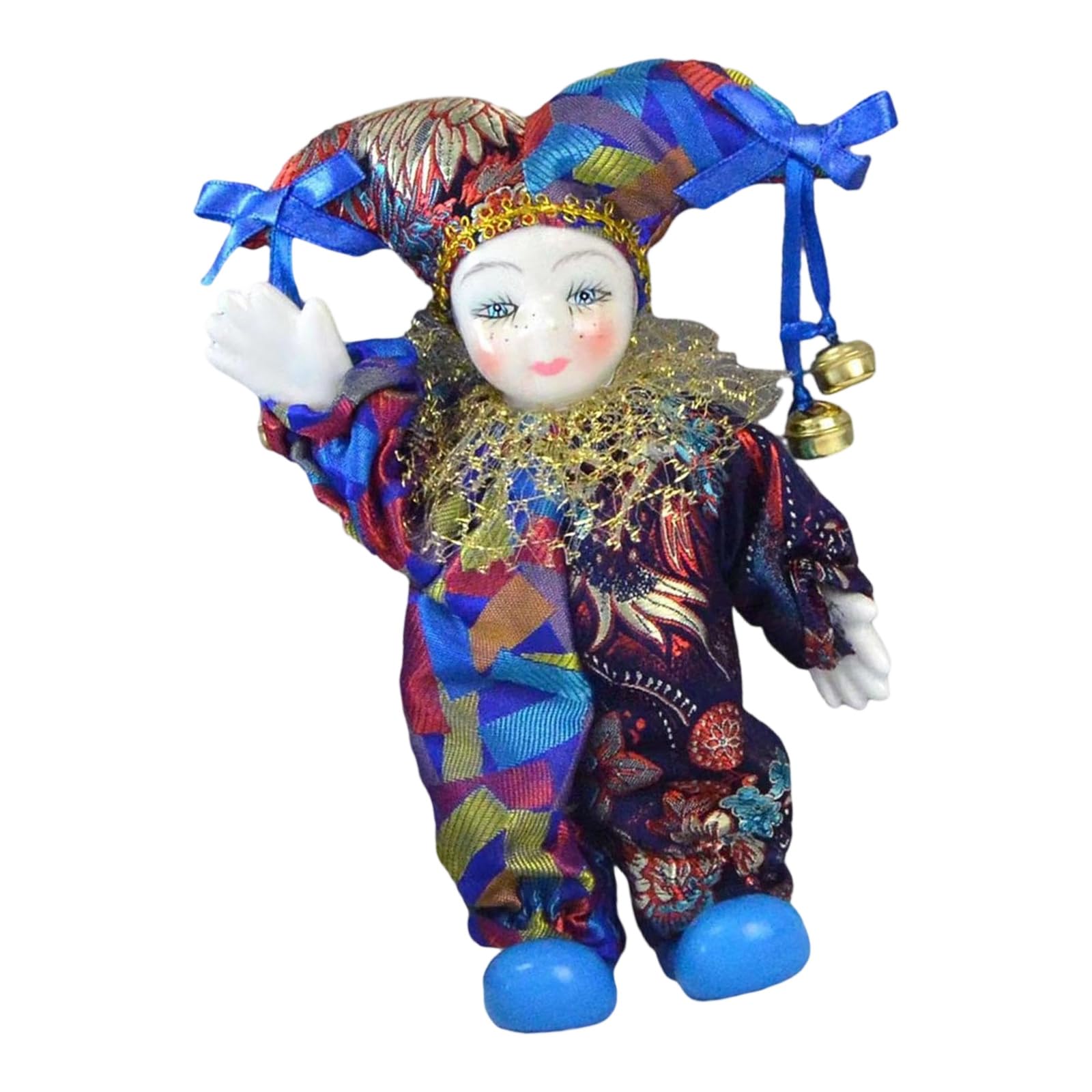Buxuaaaa Clown Figurine Doll with Ceramic Body and Iron Base Poseable Limb for Halloween Christmas Party Decoration Collectible Ceramic Ornament
