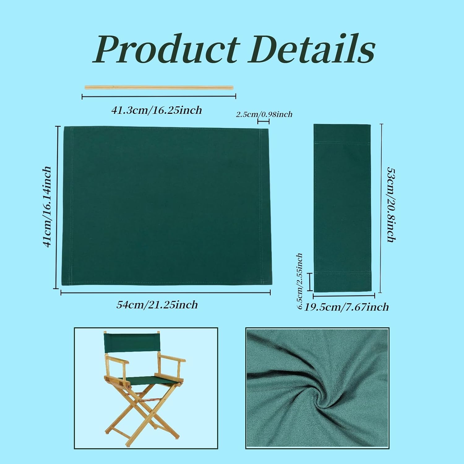 2 Set Director Chair Canvas Replacement with Wood Stick,21.2" L x 16.1" W/21.2X 7.8 Portable Replacement Cover Canvas for Directors Chair，Casual Director Chair Replacement Canvas (Army Green)