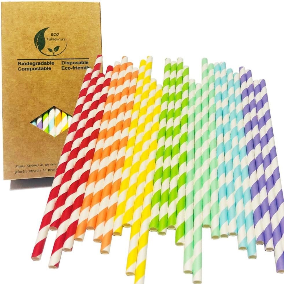 Rainbow Striped Paper Drinking Straws