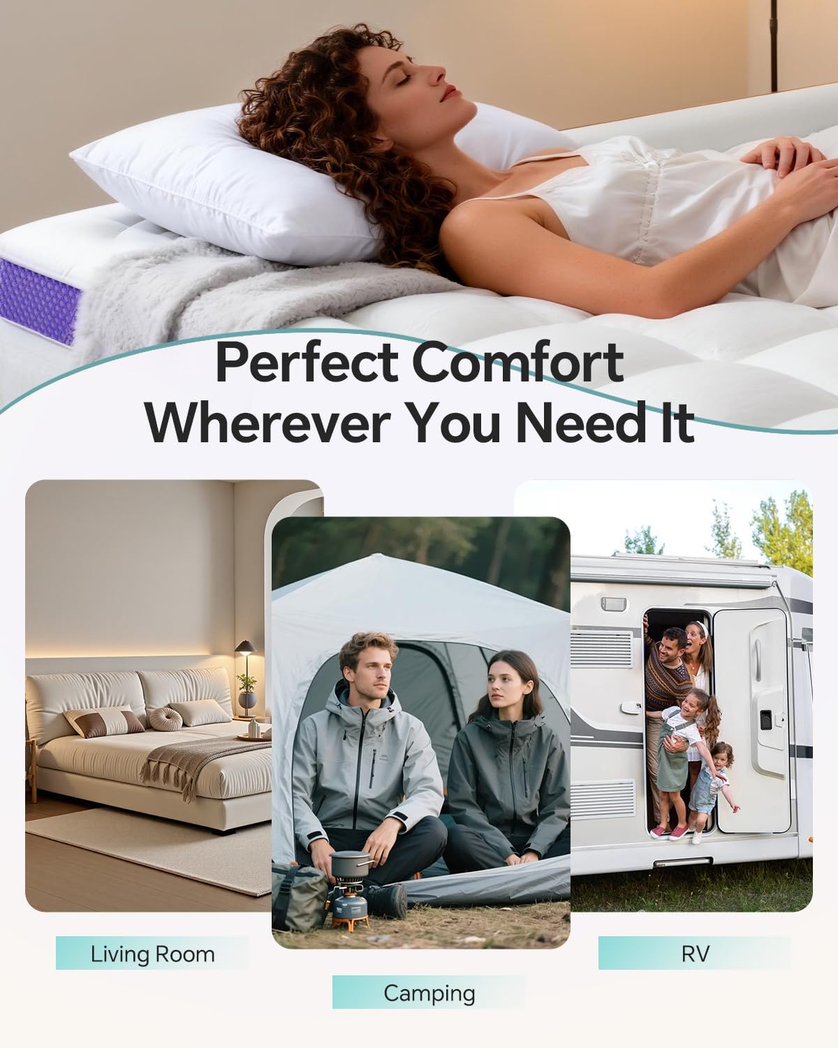 Dual Layer 4 Inch Memory Foam Mattress Topper California King - 2 Inch Gel Memory Foam and 2 Inch Pillow Top Mattress Pad,7-Zone Egg Crate California King Size Mattress Topper(White) - Image 7