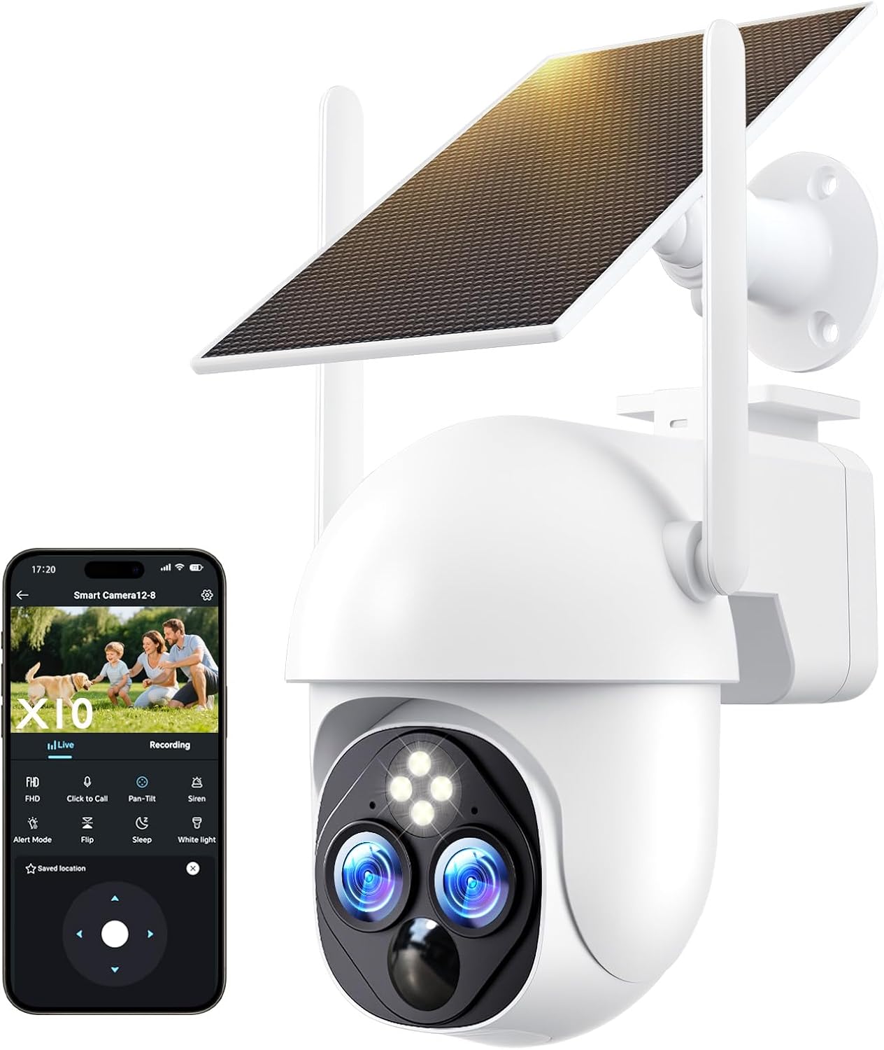 Dual-Lens Solar Security Cameras Wireless Outdoor, 10x Zoom to See Further 360 PTZ WiFi Camera for Home Security with Color Night Vision, AI Body Detection, 2-Way Audio, Spotlight Siren Alarm