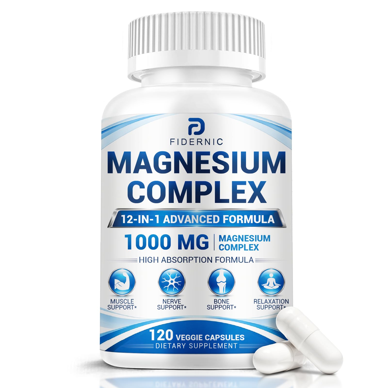 Magnesium Complex 1000mg, 12-in-1 High Absorption Supplement - 120 Capsules 120 Count (Pack of 1)