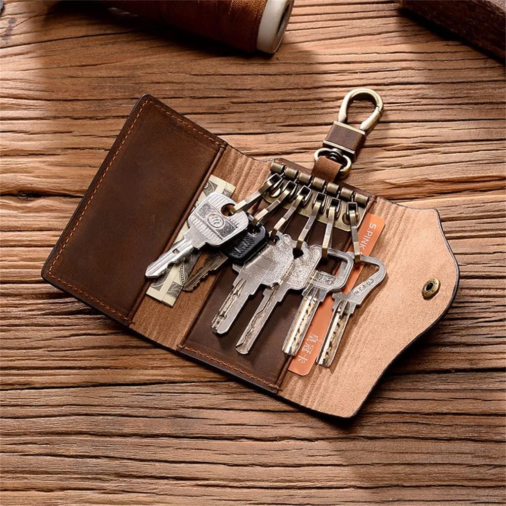 HBJWOV Leather Key Bag Square Convenient Hook Lock Coin Purse Men and Women Retro(E)