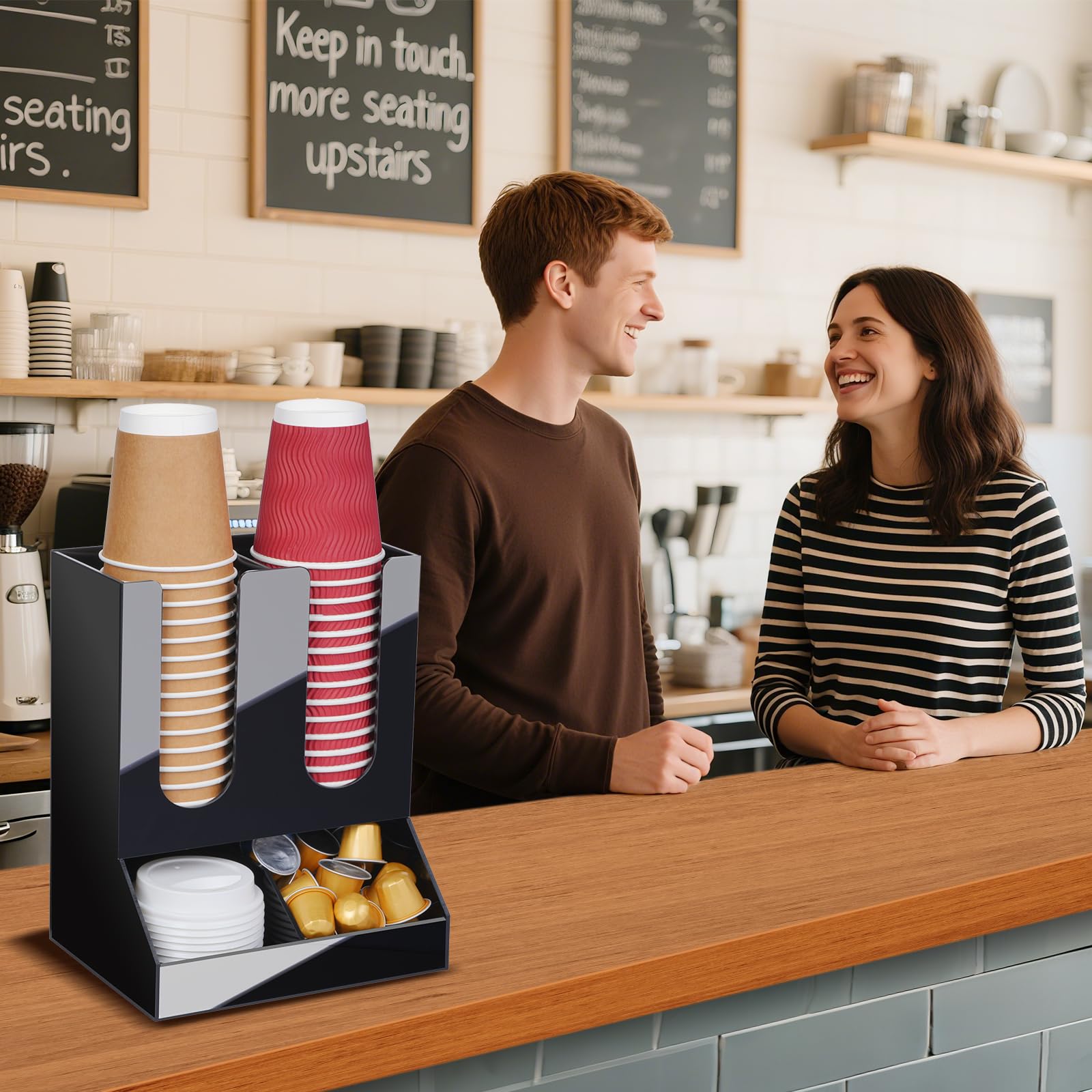 MYITYARD Porta tazze da caffè per piano di lavoro, dispenser per tazze e coperchio, con 4 scomparti, organizer per stazioni di caffè, accessori per bar, per casa, cucina, ufficio e sala pausa