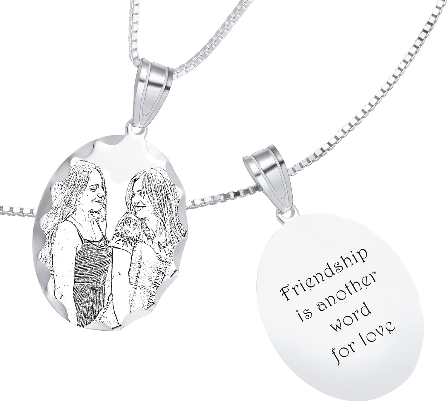 MeMeDIY Personalized Picture Pendant Necklace for Women Custom Picture Heart/Rectangle/Round/Oval Shaped Pendant Diamond Cut Edge Photo Necklace for Girl