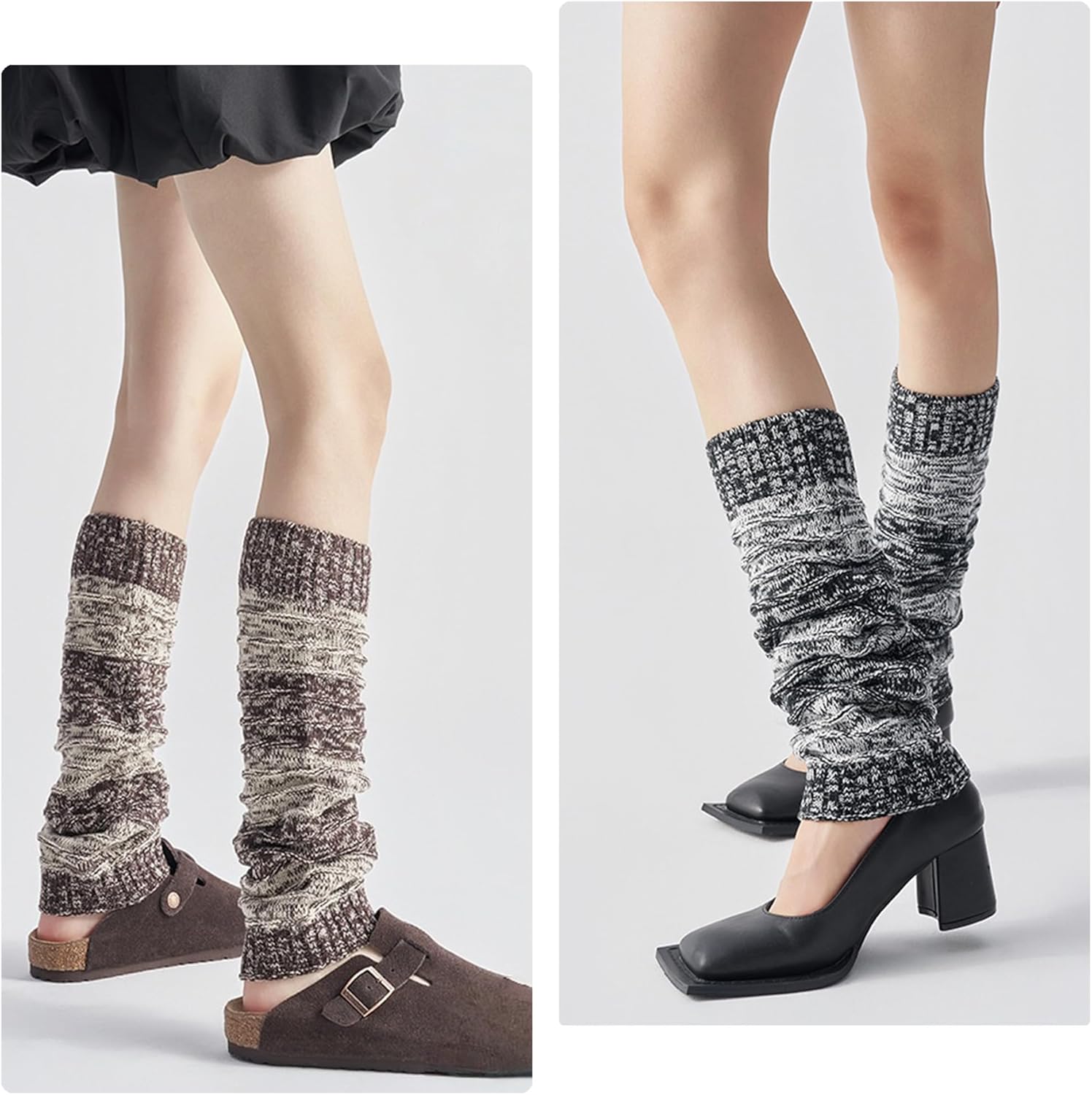 2 Pairs Y2K Knitted Leg Warmers for Women, Gradient Color Slouchy Leg Warmers for Daily Wear, Street Style
