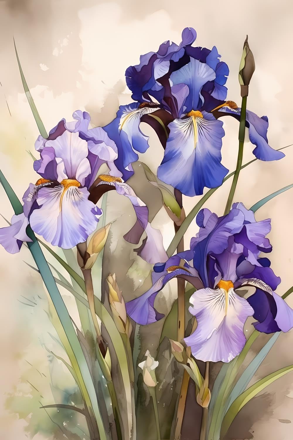 GUAIEUW DIY Iris Flower Diamond Painting, Watercolor Iris Paint by Numbers for Beginners, Full Round Diamond Art Kits for Room Decor & Living Room
