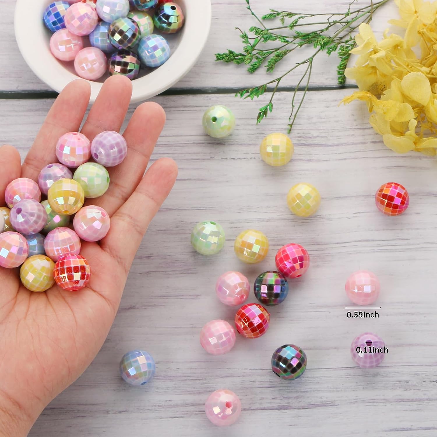 50PCS 16mm Acrylic Beads Colorful Disco Ball Beads Ab Color Bead for Jewelry Making Bracelet Necklace Earrings 70s 80s Costume Accessories