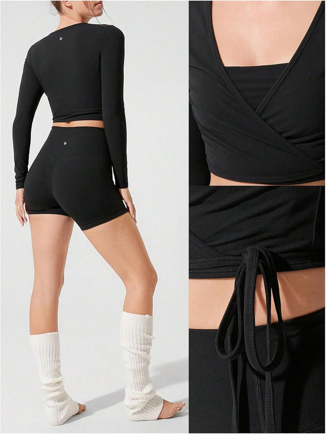 SweatyRocks Women's Workout Shirts Ballet Pilates Wrap Long Sleeve Athletic Yoga Running Gym Casual Tops