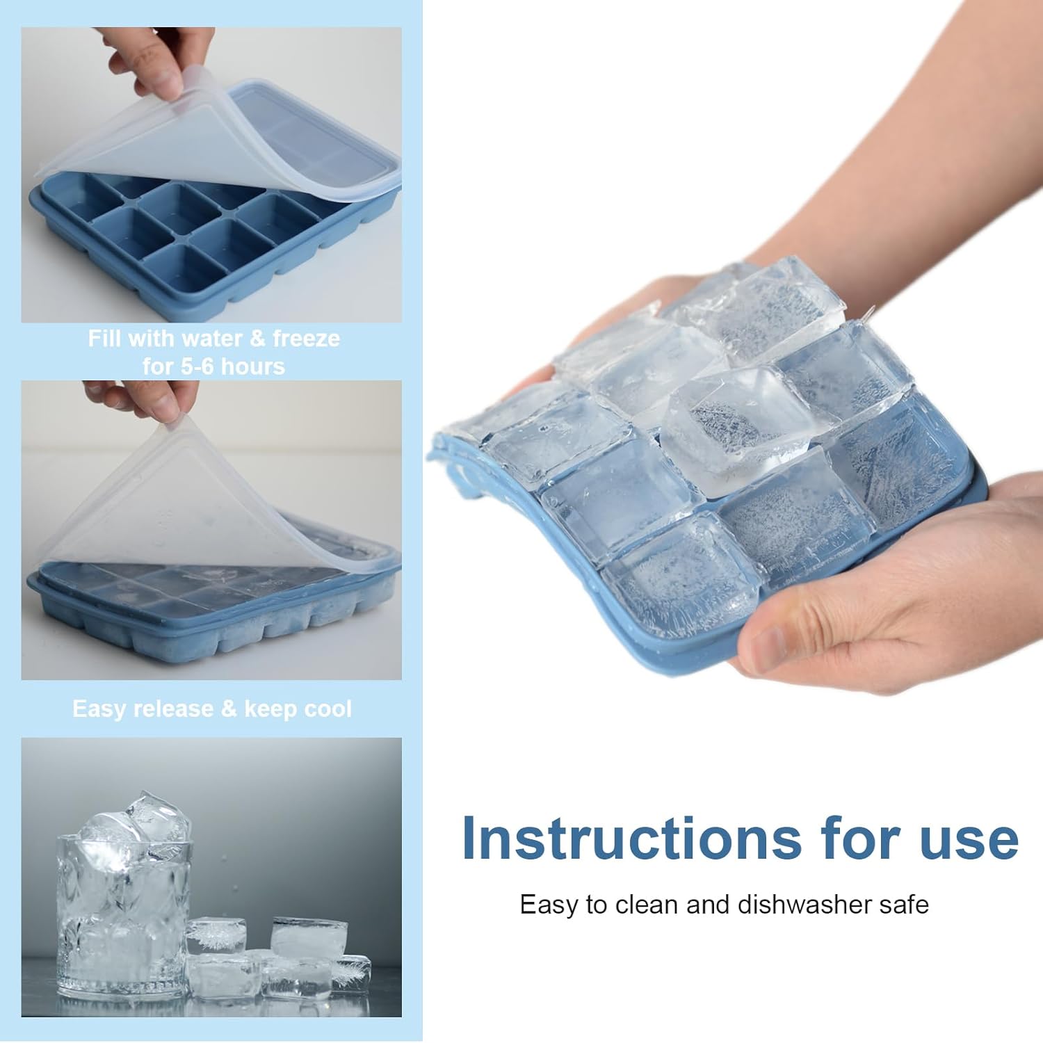 Ice Cube Trays, Easy Release 15 Flexible Silicone Ice Cube s with