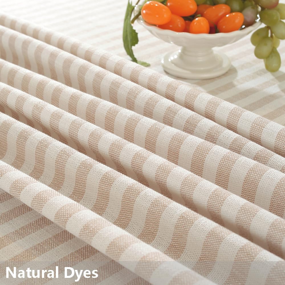 TruDelve Small Round Table Cloth 60 Inch Beige Striped Cloth Tablecloth Boho Fall Round Tablecloths for Outdoor Table Cover (Beige,60,Round)