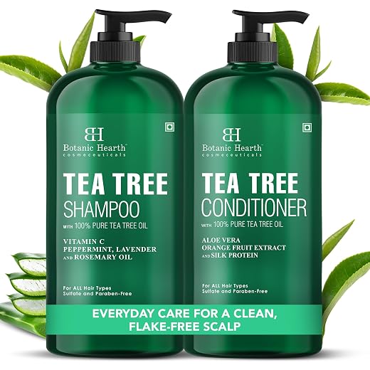 Botanic Hearth Tea Tree Shampoo And Conditioner Set - 16 Fl oz Each | Enriched With 100% Pure Tea Tree Oil, For Itchy And Dry Scalp, Sulfate/Paraben Free | For both Men And Women & All Hair Types