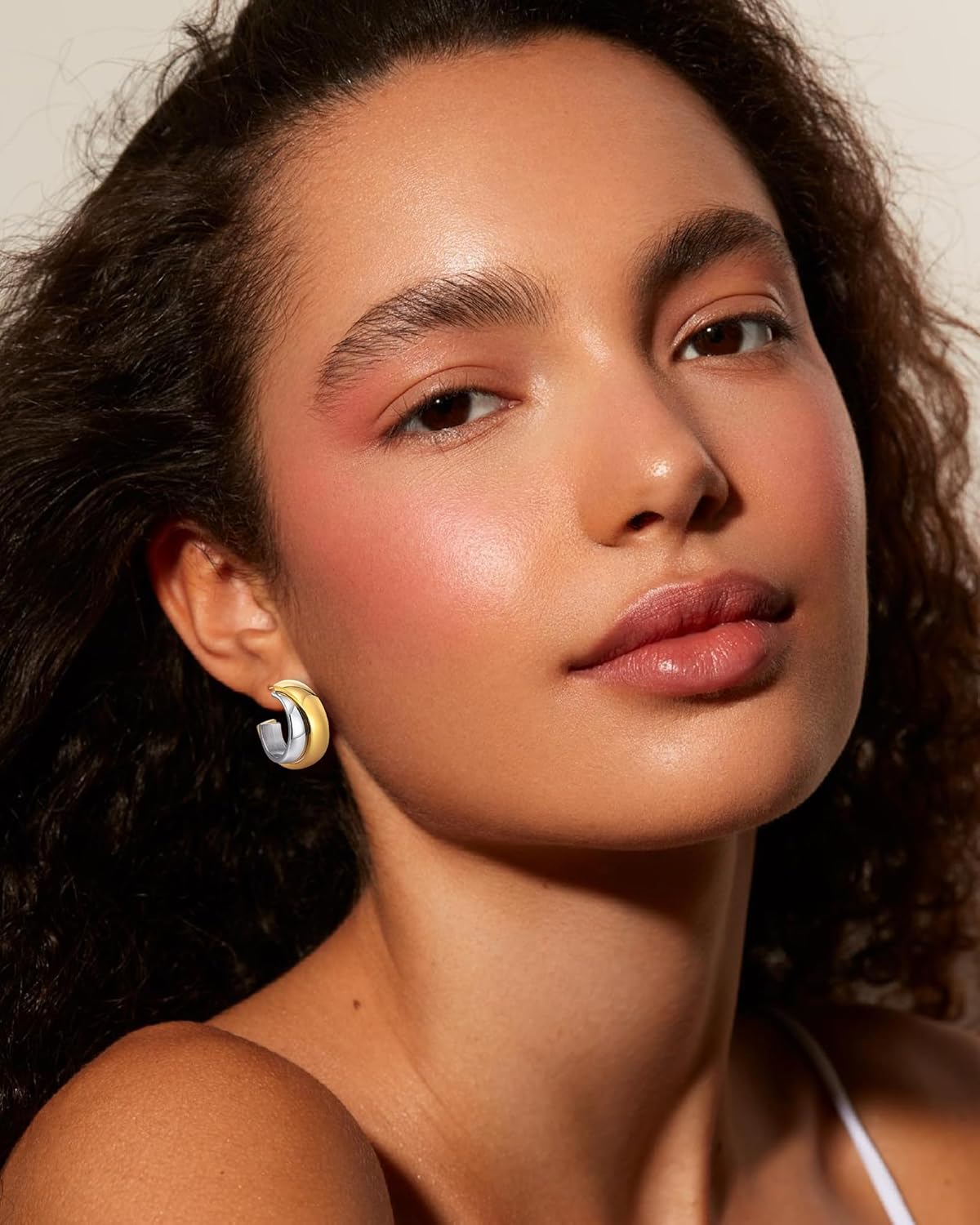 Chunky Hoop Earrings for Women 14k Gold Plated Mixed Metal Earrings Two Tone Hoop Earrings Gold and Silver Hoops Earrings Double C-Shaped Earrings Trendy Jewelry Gifts - Image 3