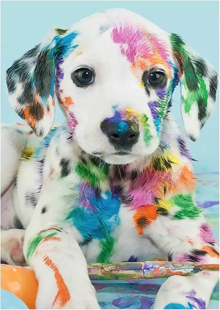 DIY 5D Diamond DIY Painting Kits with Number Kit Full Diamond Skull Rhinestone Embroidery Diamond Art Kits for Home Wall Decor Adults and Kids Puppy