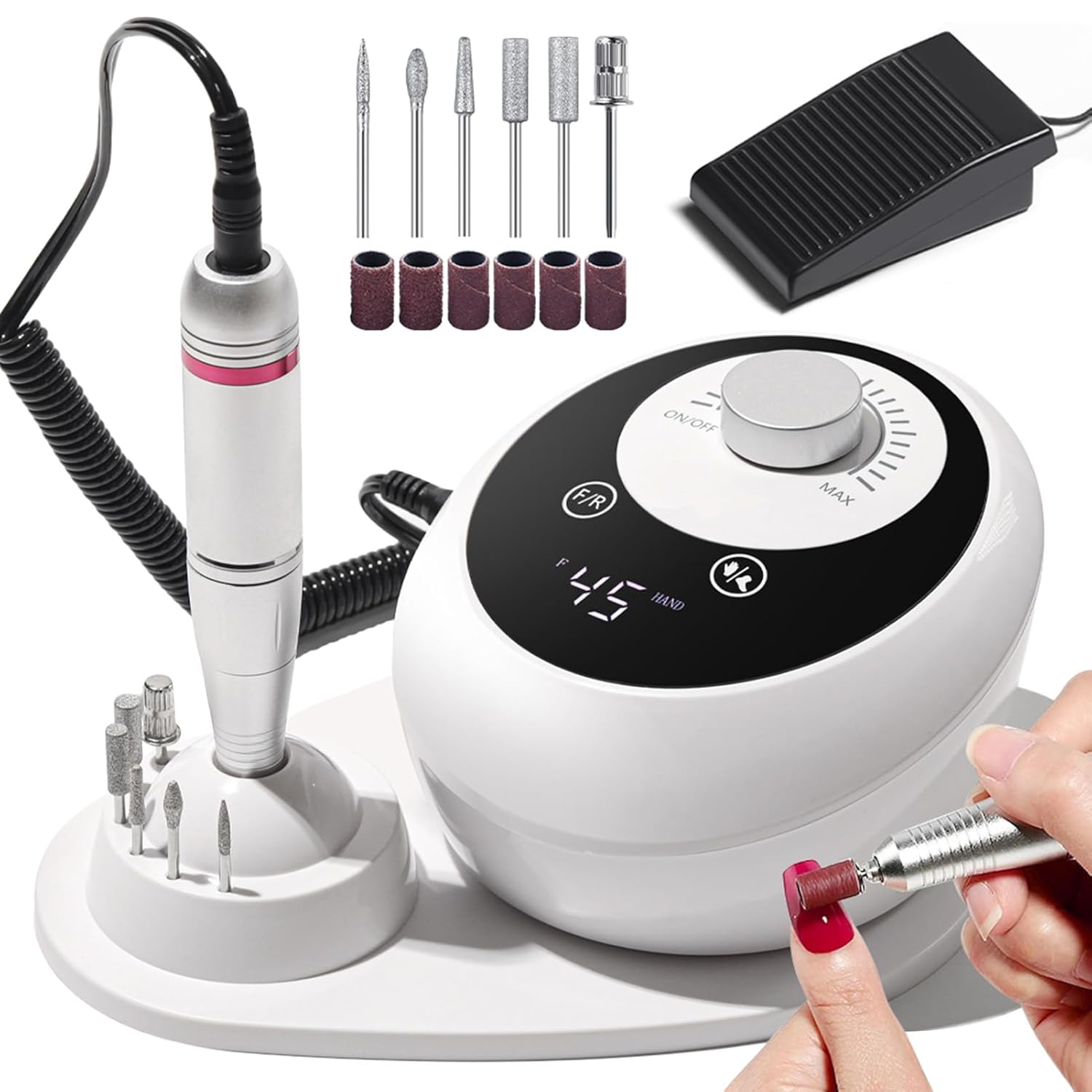 45000RPM Electric Nail File Drill Professional Kit, Drill Machine Manicure Pedicure Polishing Acrylic Gel Nail Grinder for Salon, Home Use