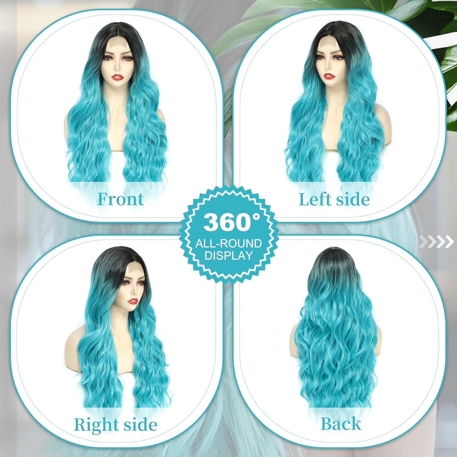 BUPPLER Cosplay Long Ombre Teal Wig 26 Inch Middle Part Synthetic Wig Realistic Gifts Party Wigs for Women Daily Use Colorful Wigs (Ombre Teal) - Image 3