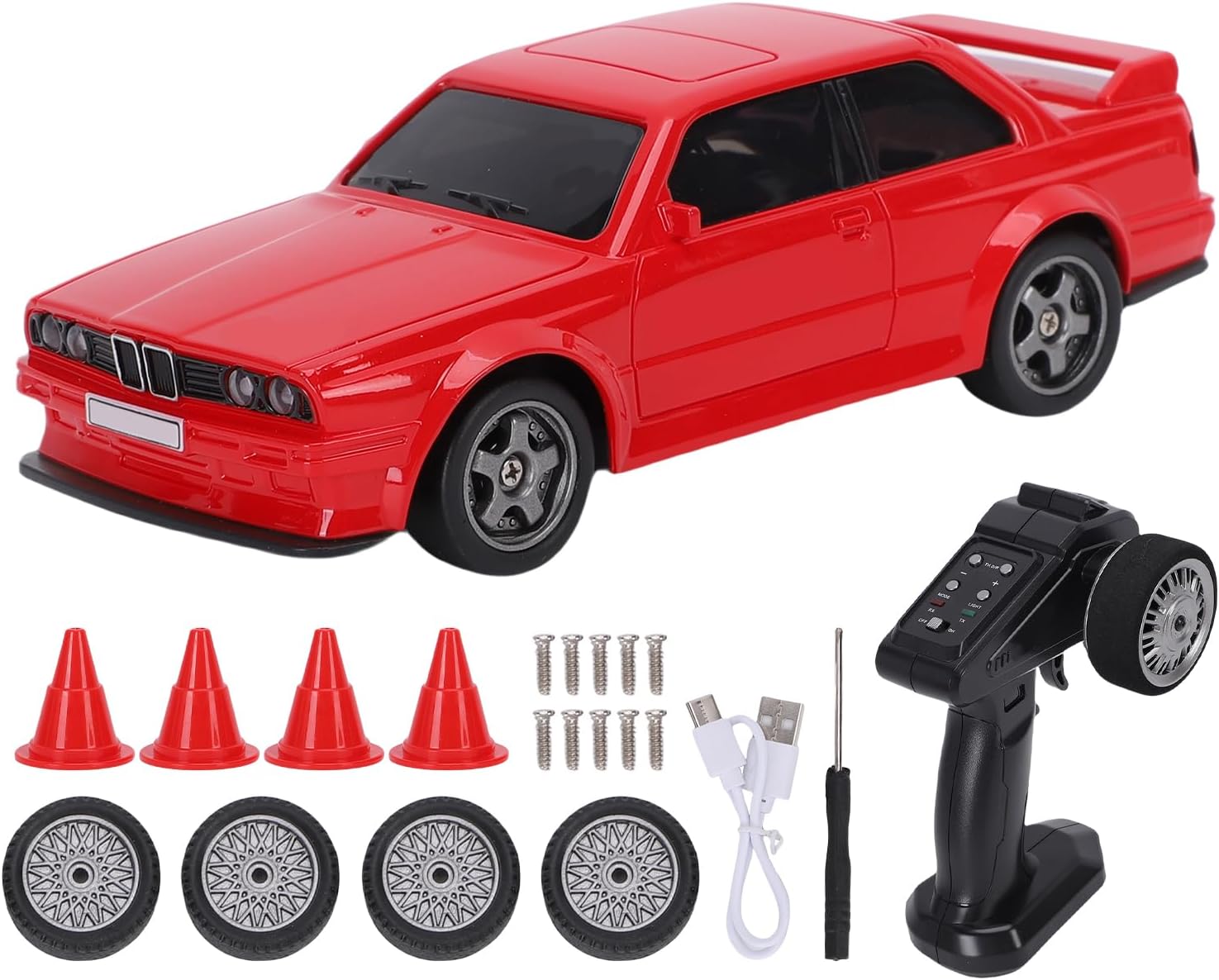 1/43 Scale Drift RC Car 2.4G Remote Control Headlights Ambient Light Racing Sport Toy Car (Red)