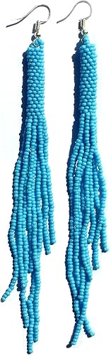 Weavish Long Beaded Dangle Earrings – Boho Native Handmade Seed Bead Tassel Bohe
