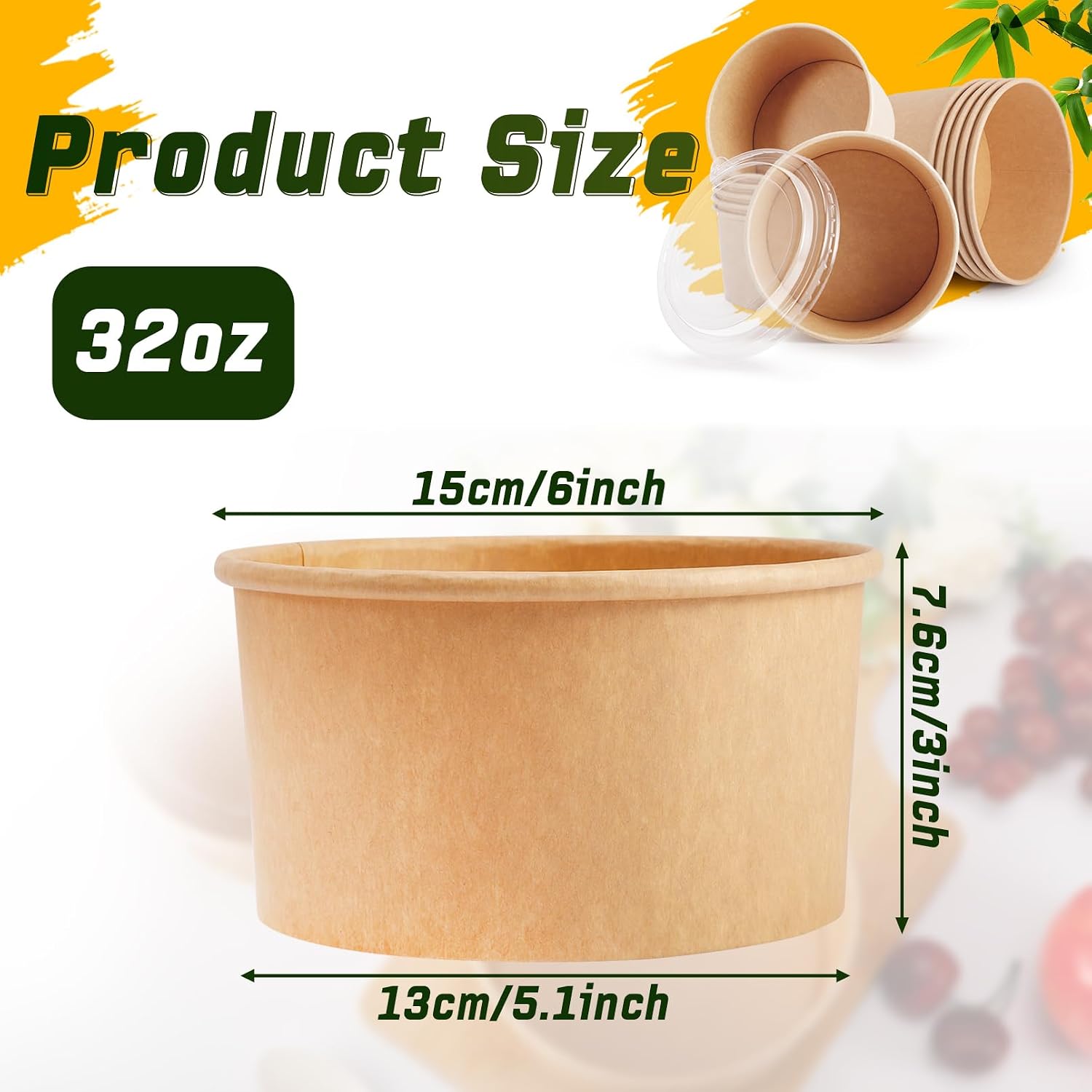 50 Pcs Soup Bowls with Lids, 32 Oz, Round, Brown image 2