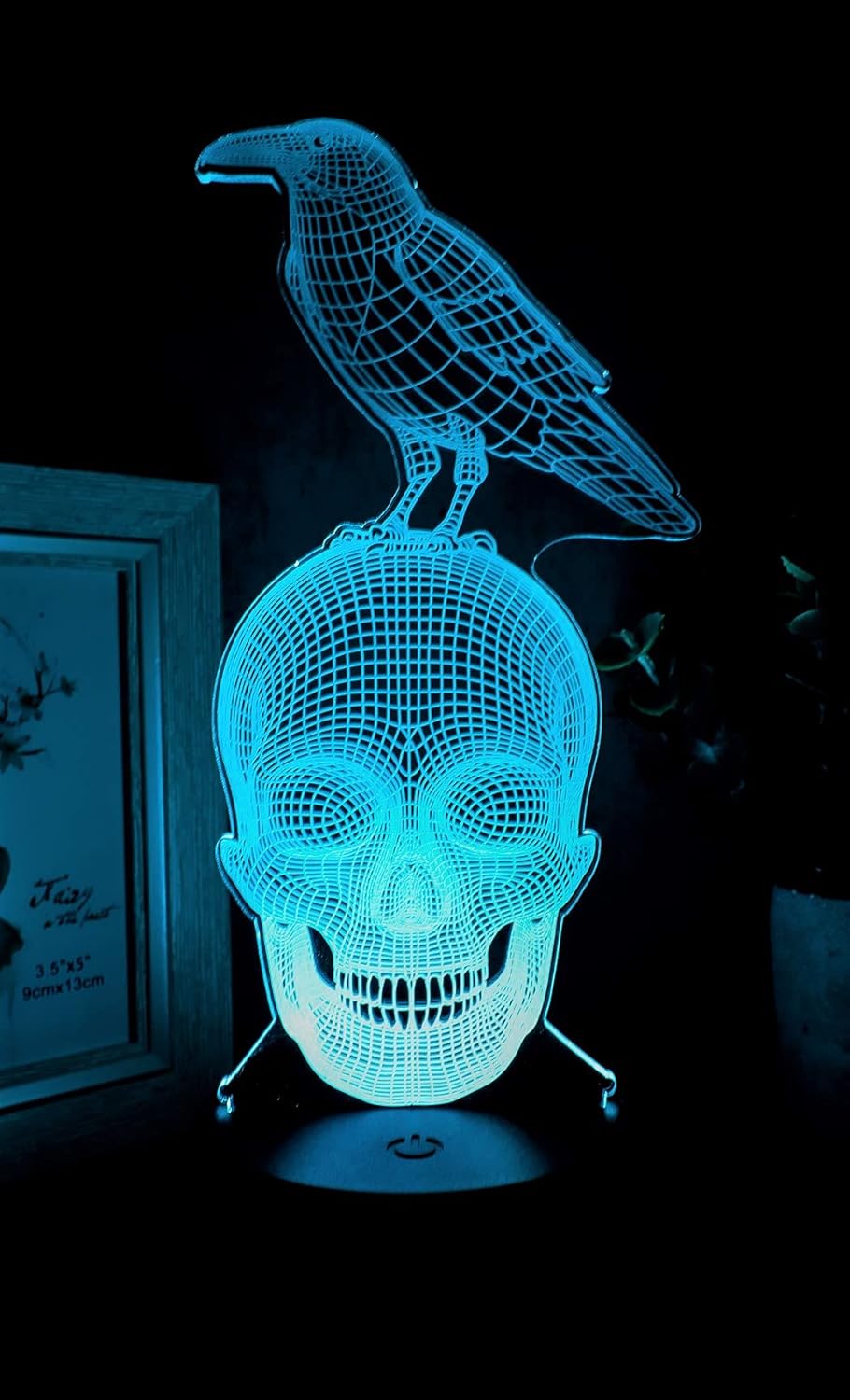 Ebros Gift Quoth The Raven Nevermore Gothic Crow On Grinning Skull Engraved Clear Acrylic Glass LED Night Light Fantasy Alchemy Ossuary Courtesy Multi Color Nightlight USB Or Battery Powered
