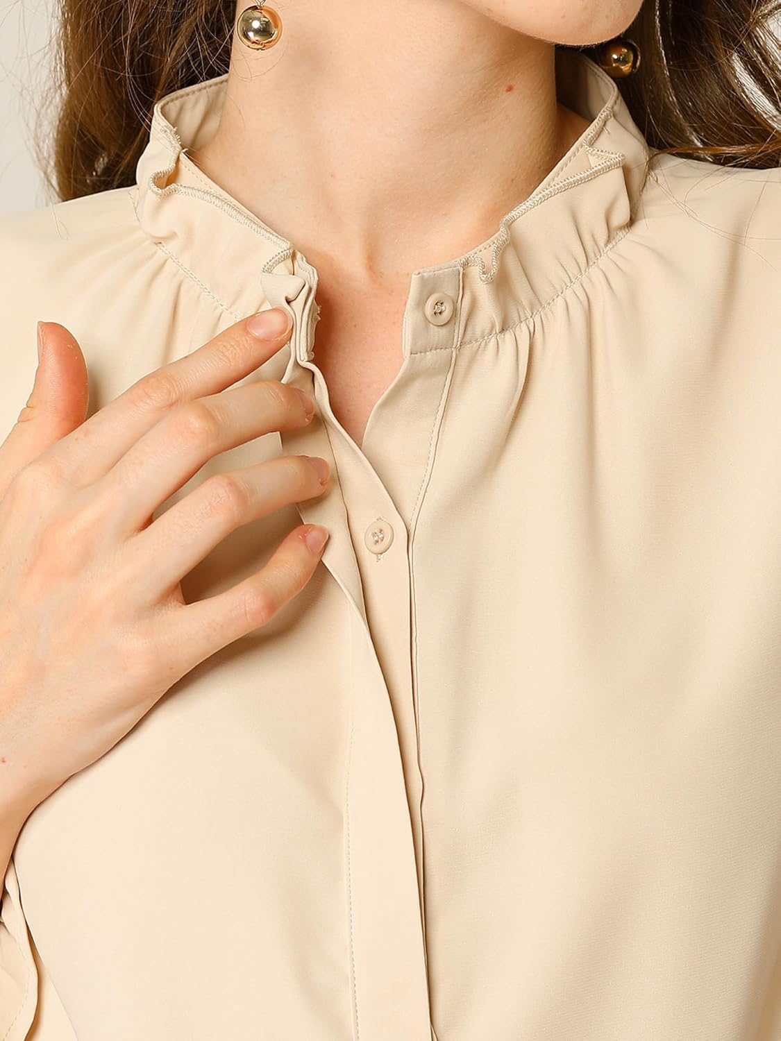 Allegra K Women's Business Casual Ruffled Collar Long Sleeve Chiffon Button Down Blouse - Image 5