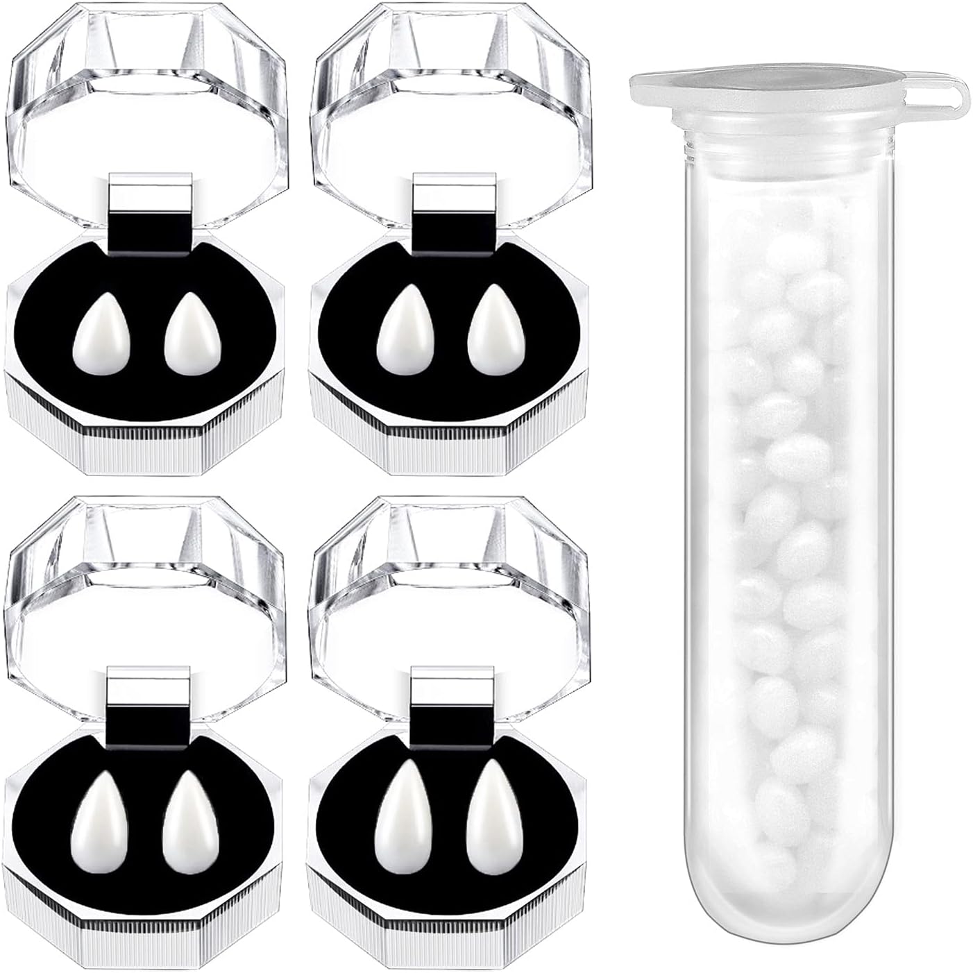 4 Pairs Halloween Vampire Fangs Teeth with Adhesive for Adult Kids Cosplay Realistic Horror Props Halloween Party Decoration Accessories (White,0.52In, 0.59In, 0.67In,0.75In)