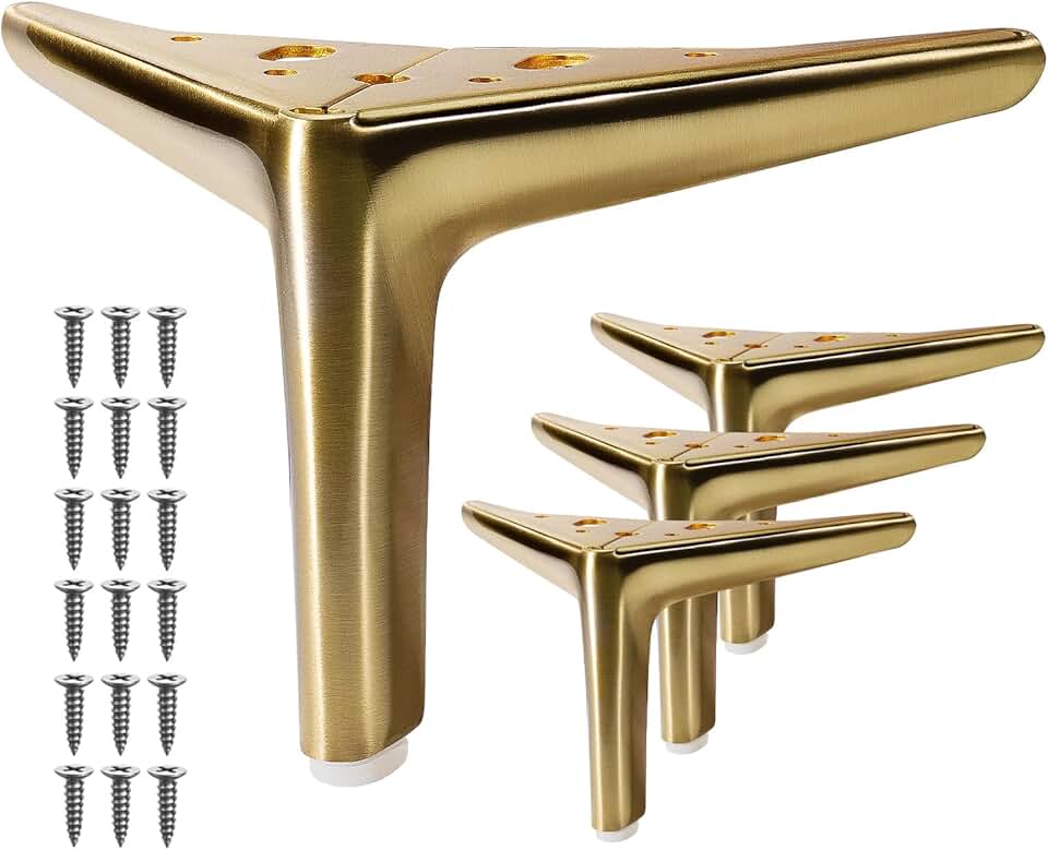 VEHCIL 4.7-inch Brushed Gold Furniture Legs, Legs for Furniture Set of 4 Modern Furniture Feet Metal Table Legs for Cabinet Sofa Couch Chair Bed Dresser Wardrobe Risers DIY Replacement