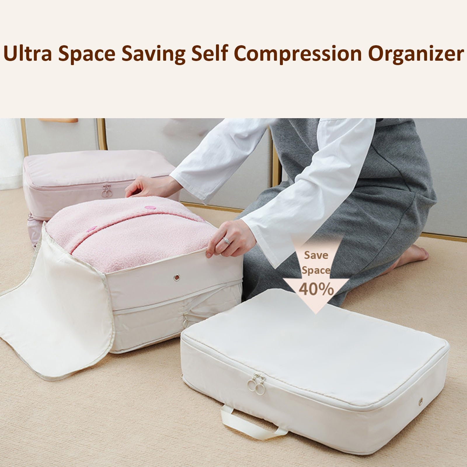 Sac de Compression Ultime Space Master – Organisateur d'Auto-Compression Ultra Peu Encombrant, Sacs de Rangement pour Couettes, Vêtements, Voyage et Maison (Gris, XL)
