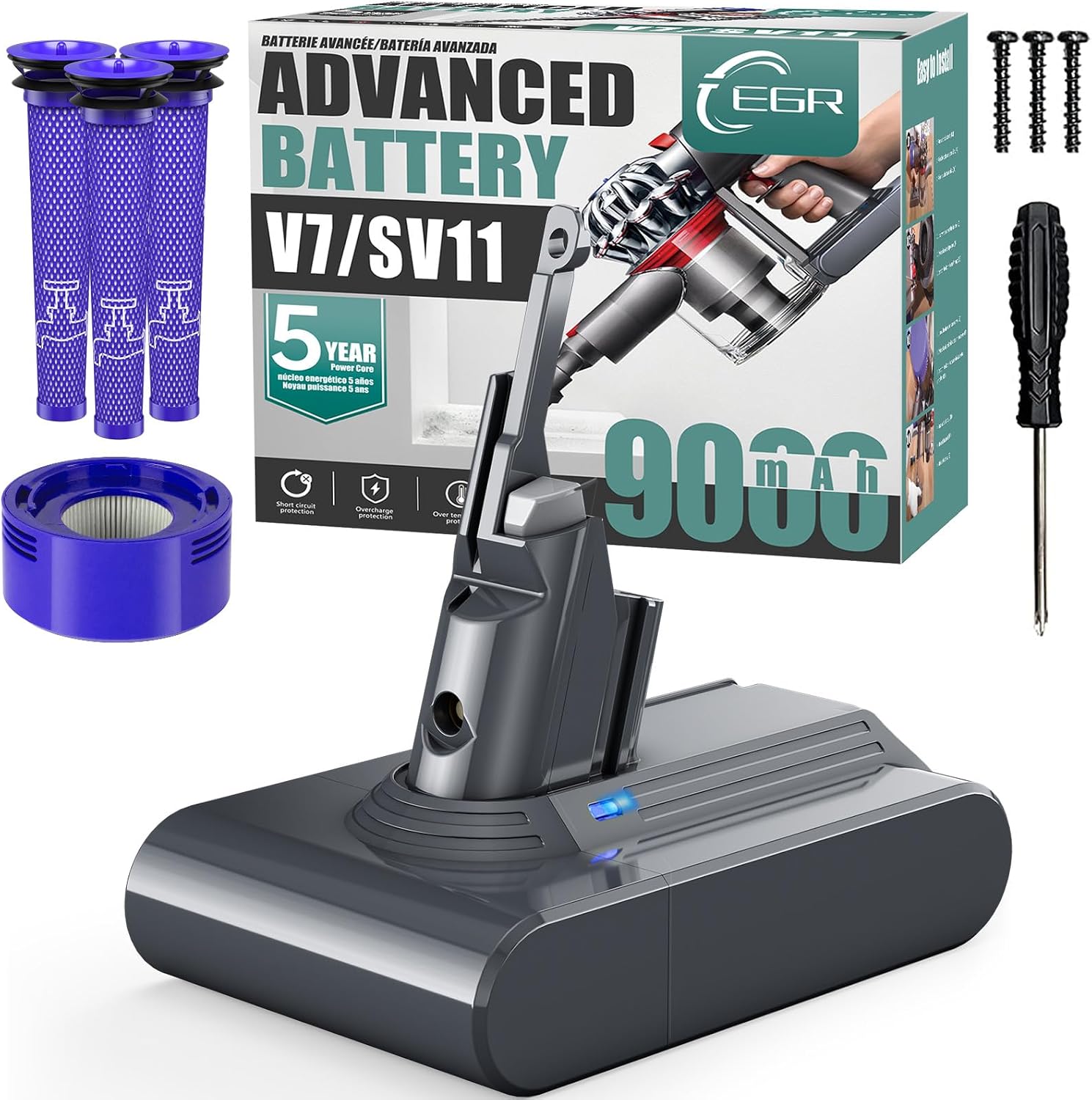 EGR Upgrade V7/SV11 Battery Replacement Compatible with V7 Motorhead/Animal/TriggerCordless Vacuum Cleaners.