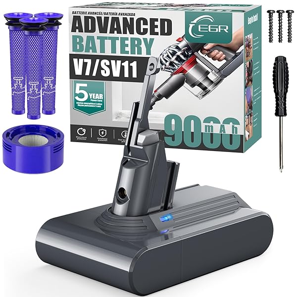 EGR Advanced 9000mAh V7 Animal Battery Replacement Compatible with Dyson SV11 V7 Motorhead/Animal/Trigger/HEPA/Car+Boat/Absolute Handheld Vacuum Cleaners (Not Fit V6, V8, V10)